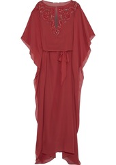 Roberto Cavalli Woman Belted Embellished Silk Crepe De Chine Gown Brick