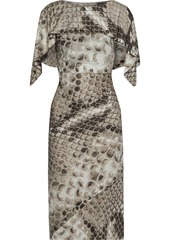 Roberto Cavalli Woman Layered Button-detailed Snake-print Satin-jersey Dress Animal Print