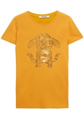 Roberto Cavalli Woman Metallic Printed Cotton-jersey T-shirt Saffron