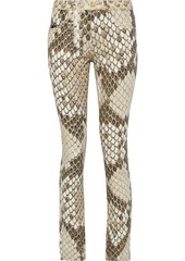 Roberto Cavalli Woman Metallic Snake-print Mid-rise Skinny-leg Jeans Animal Print