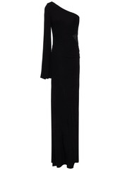 Roberto Cavalli - One-shoulder lace-trimmed embellished jersey maxi dress - Black - IT 46