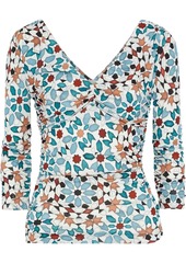 Roberto Cavalli Woman Ruched Printed Stretch-knit Top Teal