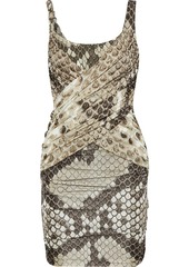Roberto Cavalli Woman Ruched Snake-print Stretch-crepe And Satin-jersey Mini Dress Animal Print