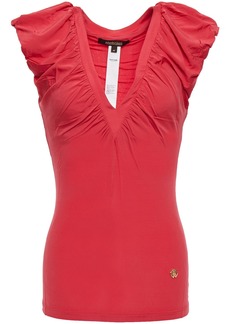 Roberto Cavalli Woman Ruched Stretch-jersey Top Coral