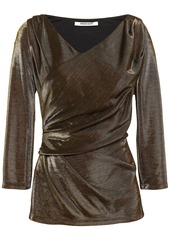Roberto Cavalli Woman Wrap-effect Metallic Jersey Top Bronze