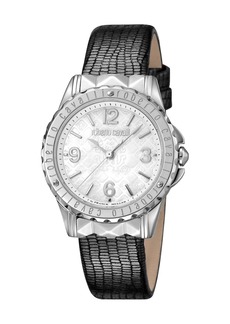 Roberto Cavalli Women's Silver Dial Grey Leather Watch