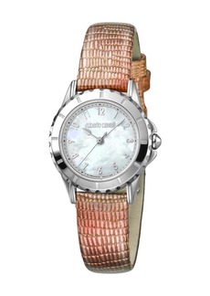 Roberto Cavalli Women's White Mother of Pearl Dial Pink Leather Watch