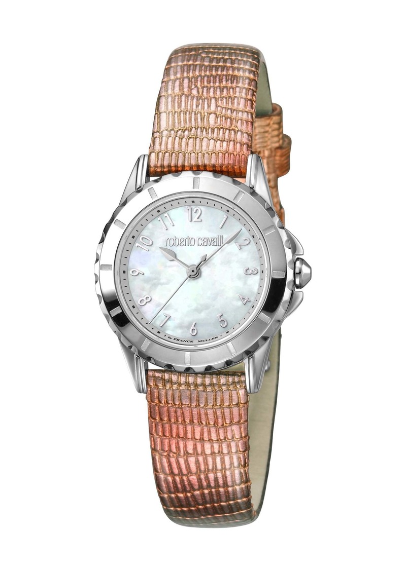 Roberto Cavalli Women's White Mother of Pearl Dial Pink Leather Watch