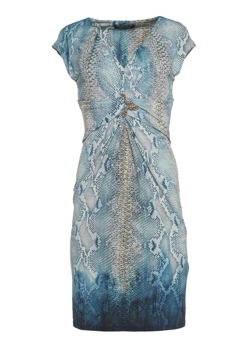 Roberto Cavalli Snakeskin Printed Embellished Dress