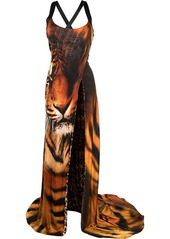 Roberto Cavalli tiger-print front slit maxi dress