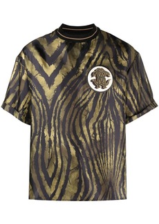 Roberto Cavalli tiger-print logo-patch silk T-shirt