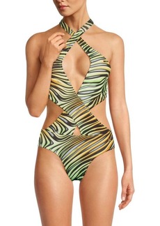 Roberto Cavalli Zebra Print Cutout One-Piece Swimsuit