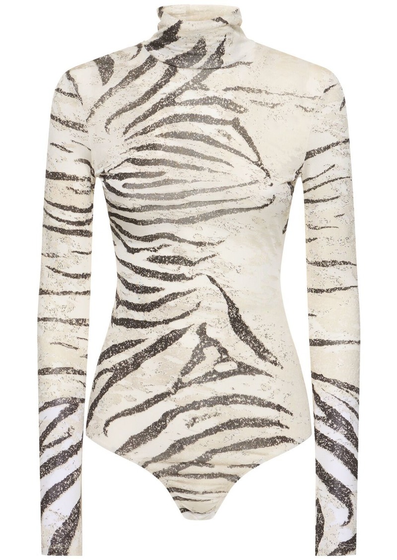 Roberto Cavalli Zebra Printed Viscose Devoré Bodysuit