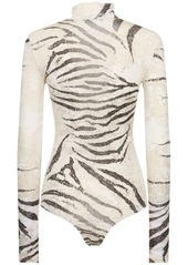 Roberto Cavalli Zebra Printed Viscose Devoré Bodysuit