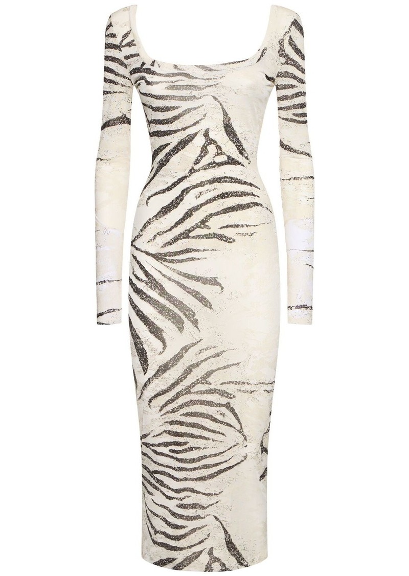 Roberto Cavalli Zebra Printed Viscose Devoré Long Dress