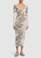 Roberto Cavalli Zebra Printed Viscose Devoré Long Dress