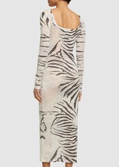 Roberto Cavalli Zebra Printed Viscose Devoré Long Dress