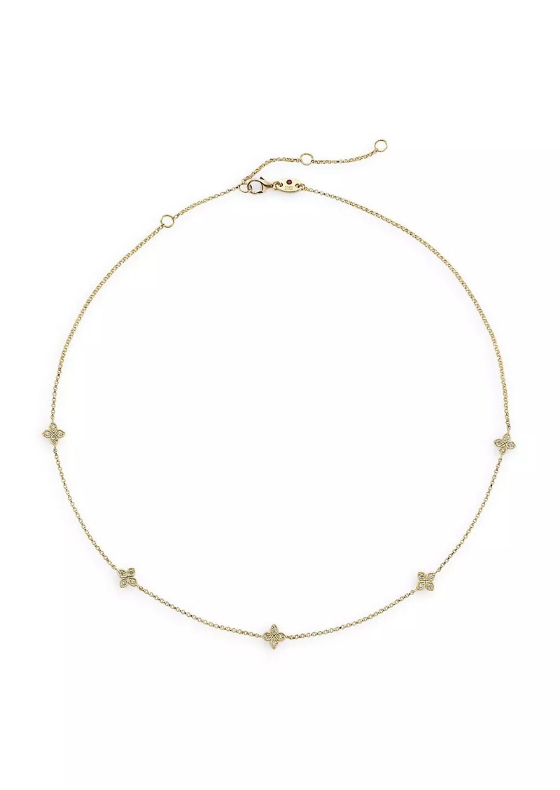 Roberto Coin Love By The Inch 18K Yellow Gold & 0.22 TCW Diamond Flower Station Necklace