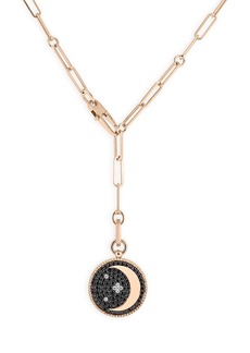 Roberto Coin 18K Rose Gold Venetian Princess Black & White Diamond Crescent Moon Medallion Lariat Necklace, 19