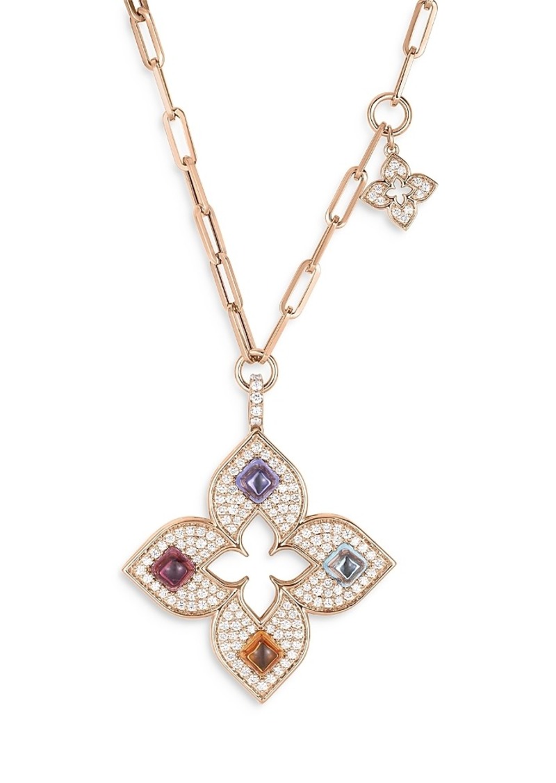 Roberto Coin 18K Rose Gold Venetian Princess Carneval Multi Gemstone & Diamond Flower Pendant Necklace, 17