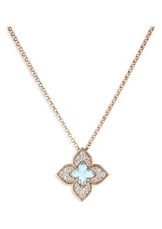 Roberto Coin 18K Rose Gold Venetian Princess Carnevale Blue Topaz & Diamond Flower Pendant Necklace, 16-17