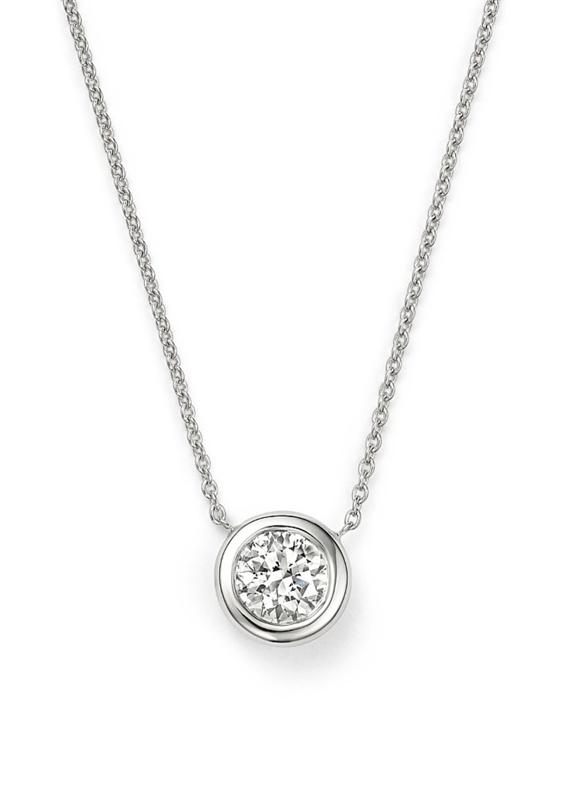 Roberto Coin 18K White Gold Bezel Diamond Solitaire Pendant Necklace, 16