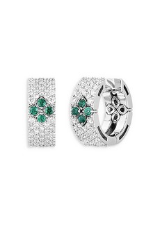 Roberto Coin 18K White Gold Love in Verona Emerald & Diamond Flower Huggie Hoop Earrings