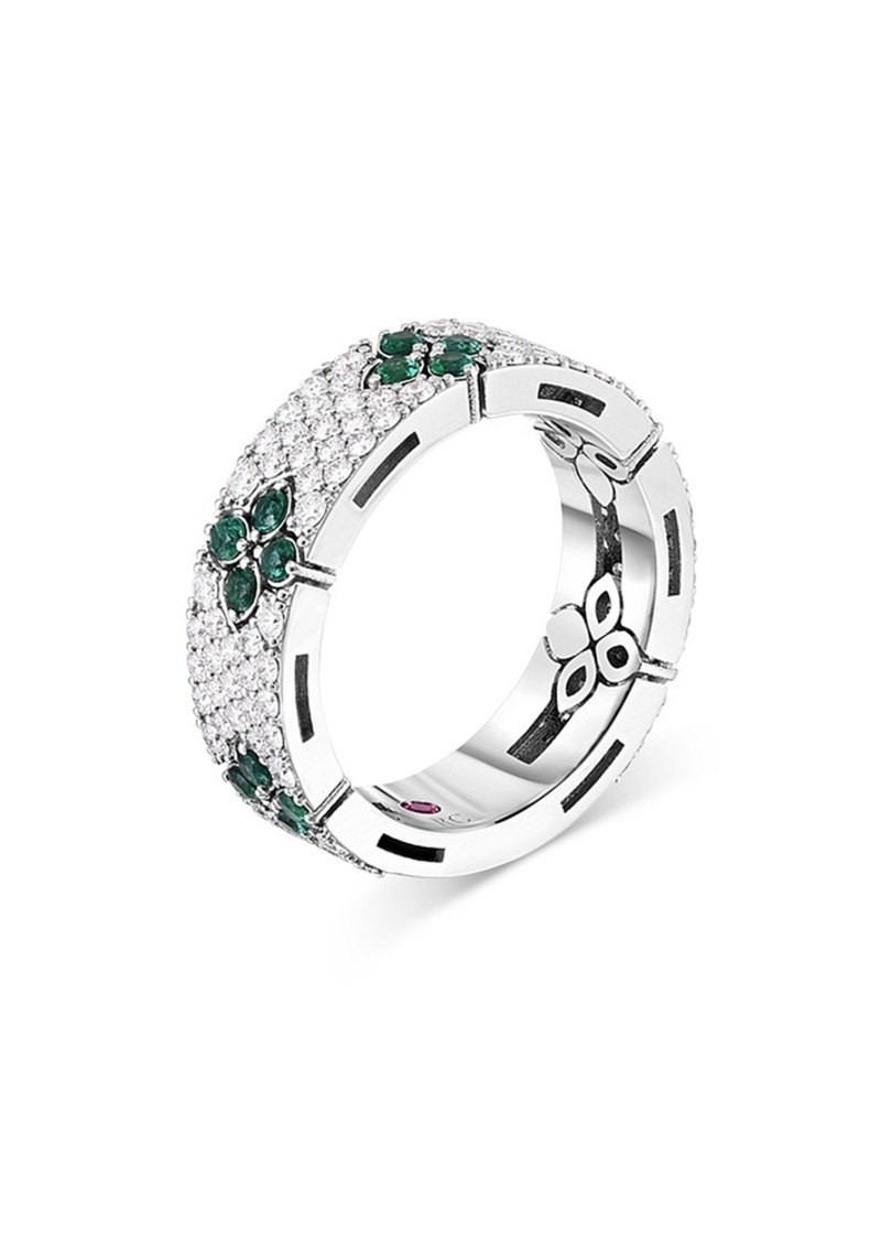 Roberto Coin 18K White Gold Love in Verona Emerald & Diamond Pave Flower Ring