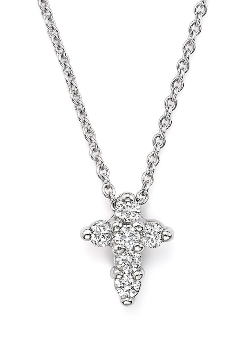 Roberto Coin 18K White Gold Small Cross Pendant Necklace with Diamonds, 16