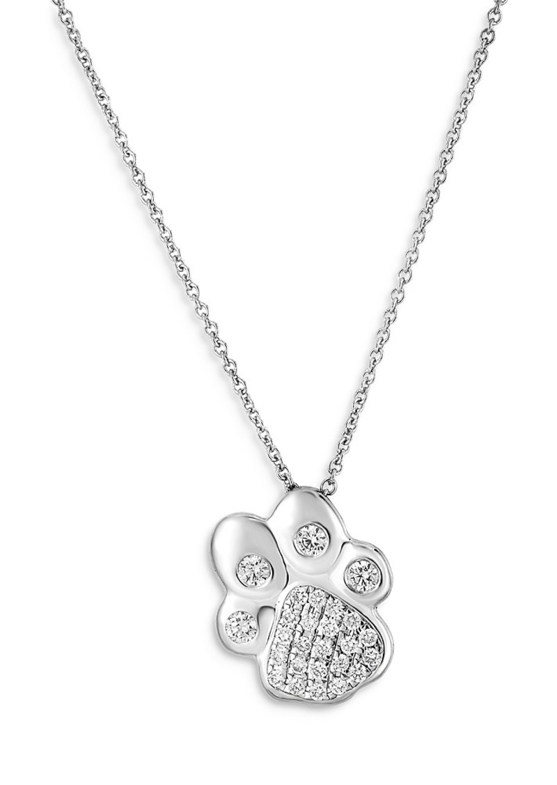 Roberto Coin 18K White Gold Tiny Treasures Diamond Paw Pendant Necklace, 16-18