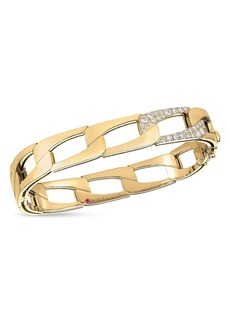 Roberto Coin 18K Yellow Gold Navarra Diamond Pave Open Link Square Bangle Bracelet