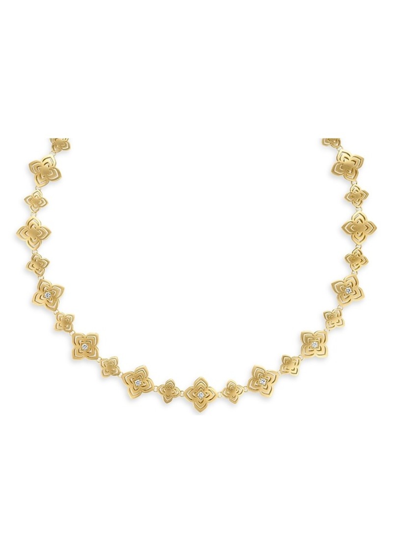 Roberto Coin 18K Yellow Gold Palazzo Ducale Diamond Satin Flower Collar Necklace, 16