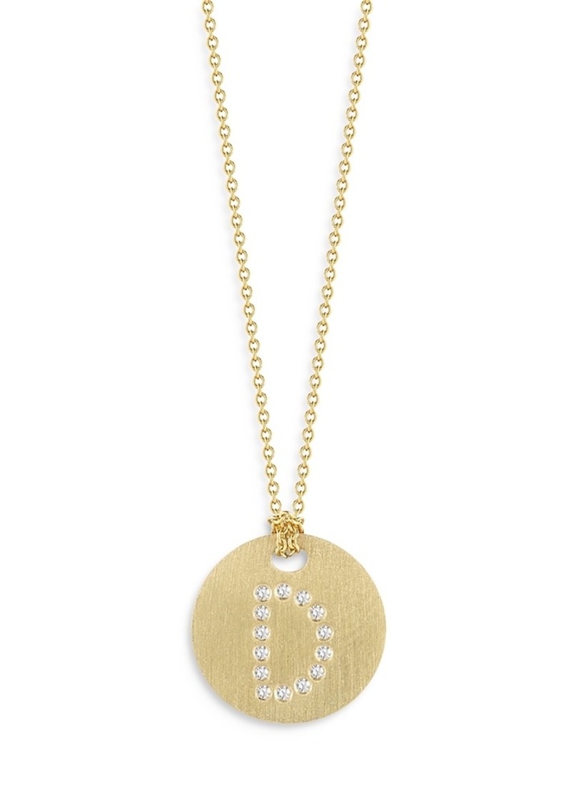 Roberto Coin 18K Yellow Gold Tiny Treasures Diamond Initial D Disc Pendant Necklace, 16-18