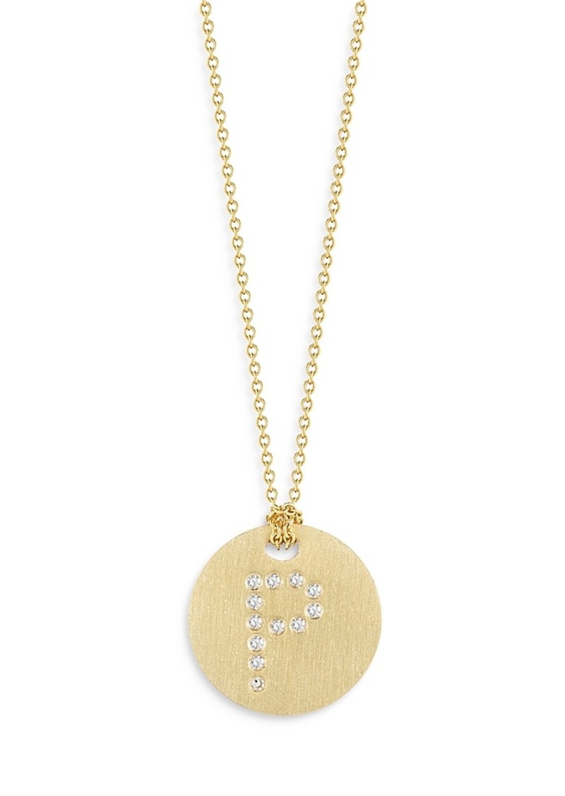 Roberto Coin 18K Yellow Gold Tiny Treasures Diamond Initial P Disc Pendant Necklace, 16-18