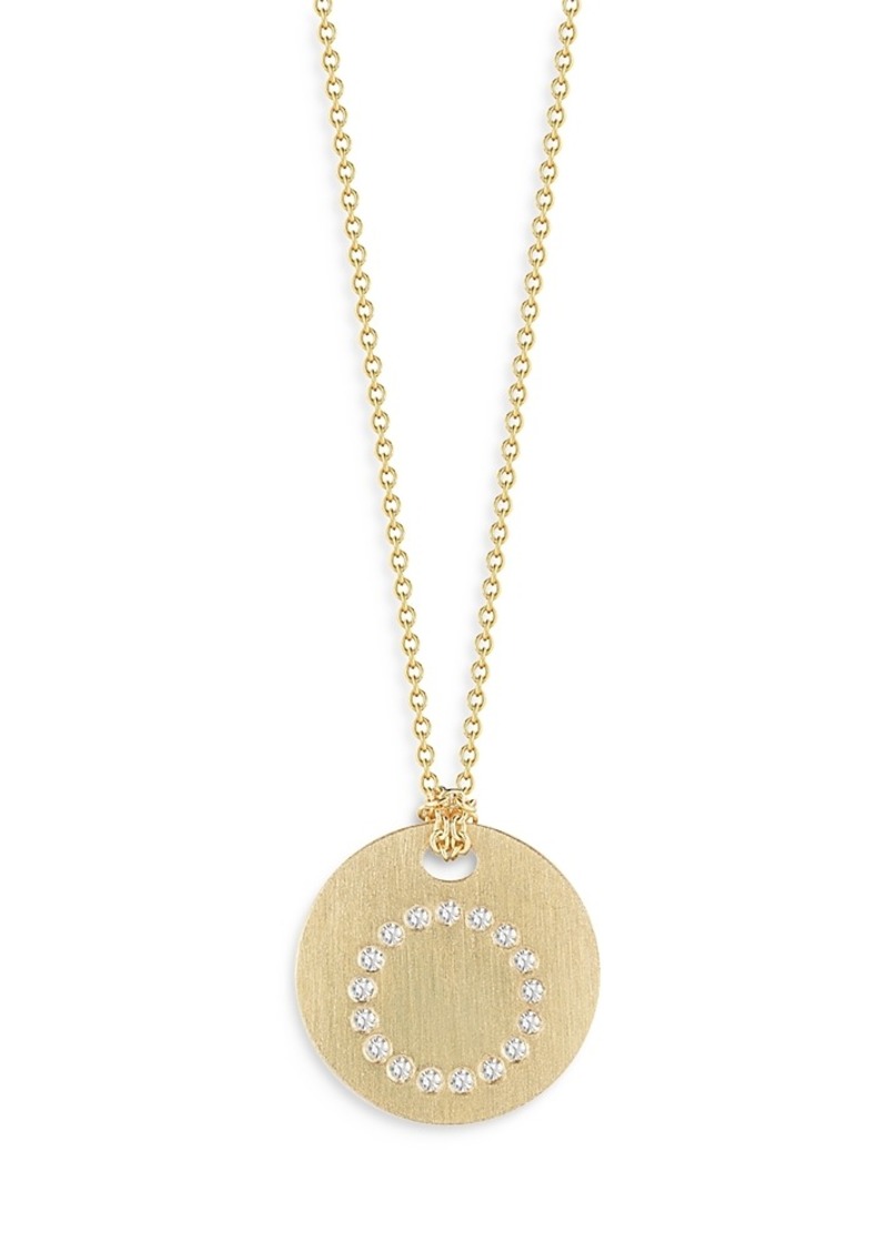 Roberto Coin 18K Yellow Gold Tiny Treasures Diamond Initial Satin Disc Pendant Necklace, 16-18