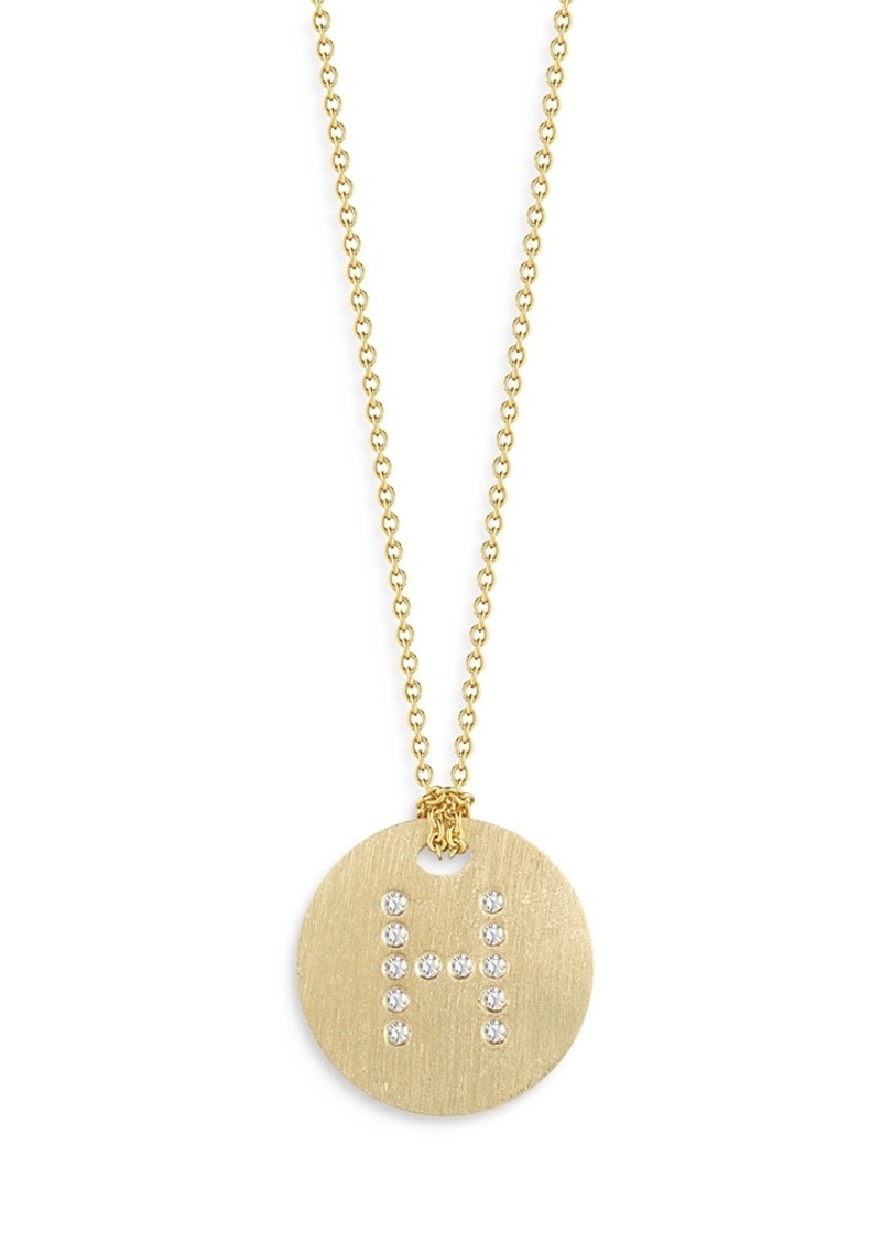 Roberto Coin 18K Yellow Gold Tiny Treasures Diamond Initial Satin Disc Pendant Necklace, 16-18