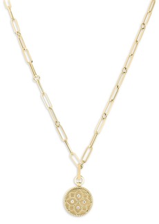 Roberto Coin 18K Yellow Gold Venetian Princess Diamond Floral Disc Pendant Necklace, 19