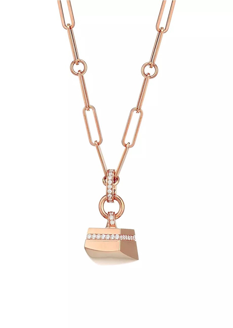 Roberto Coin Sauvage Privé 18K Rose Gold & Diamond Pavé Oval Link Pendant Necklace