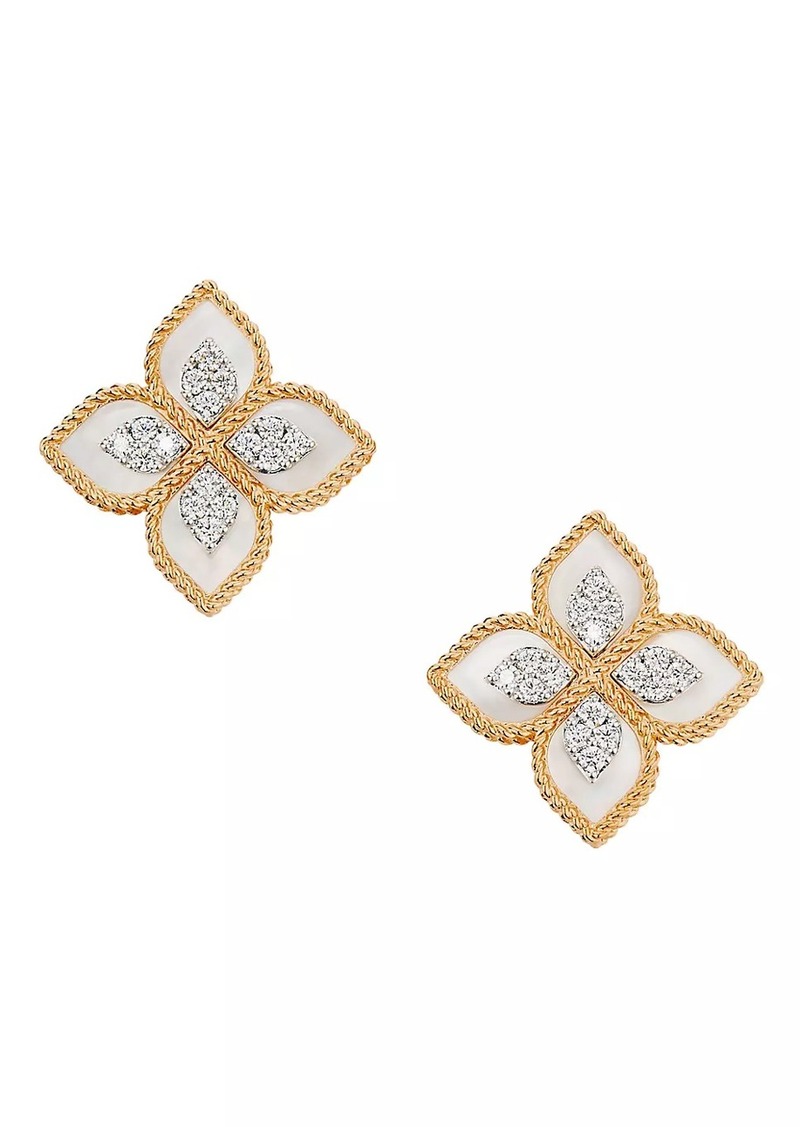 Roberto Coin Venetian Princess 18K Rose Gold, Mother-Of-Pearl & 0.35 TCW Diamond Flower Stud Earrings