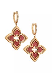 Roberto Coin Venetian Princess 18K Rose Gold, Rhodonite & 0.19 TCW Diamond Pirouette Flower Drop Earrings