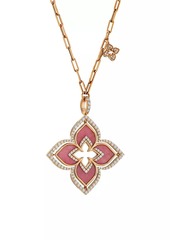 Roberto Coin Venetian Princess 18K Rose Gold, Rhodonite & 1.65 TCW Diamond Pirouette Flower Pendant Necklace