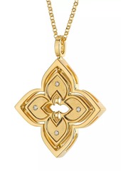 Roberto Coin Venetian Princess 18K Yellow Gold, Turquoise & 0.12 TCW Diamond Pirouette Flower Pendant Necklace