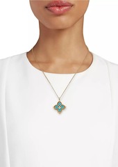 Roberto Coin Venetian Princess 18K Yellow Gold, Turquoise & 0.12 TCW Diamond Pirouette Flower Pendant Necklace