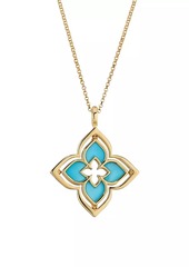 Roberto Coin Venetian Princess 18K Yellow Gold, Turquoise & 0.12 TCW Diamond Pirouette Flower Pendant Necklace