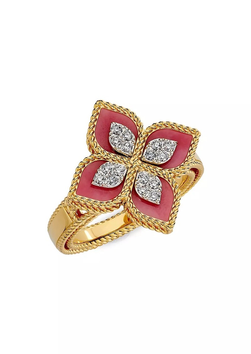 Roberto Coin Venetian Princess 18K Yellow Gold, Rhodonite & 0.15 TCW Diamond Flower Ring