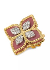 Roberto Coin Venetian Princess 18K Yellow Gold, Rhodonite & 0.35 TCW Diamond Flower Stud Earrings