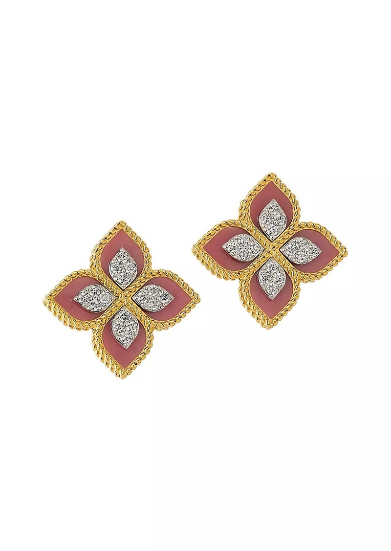 Roberto Coin Venetian Princess 18K Yellow Gold, Rhodonite & 0.35 TCW Diamond Flower Stud Earrings