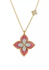 Roberto Coin Venetian Princess 18K Yellow Gold, Rhodonite & 0.72 TCW Diamond Flower Pendant Necklace