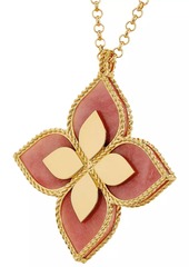 Roberto Coin Venetian Princess 18K Yellow Gold, Rhodonite & 0.72 TCW Diamond Flower Pendant Necklace