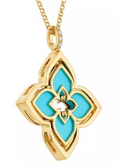 Roberto Coin Venetian Princess 18K Yellow Gold, Turquoise & 0.12 TCW Diamond Pirouette Flower Pendant Necklace